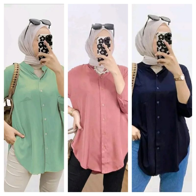 Kemeja Crinkle Wanita Airflow Premium Terbaru/ Blouse Crinkle Airflow Premium Termurah
