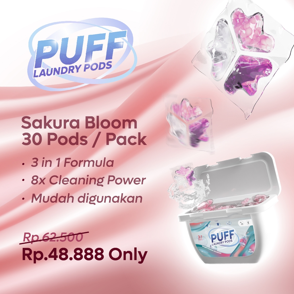 Puff Laundry Pods 3 in 1 | Isi 30 Biji/Box Deterjen Kapsul Biji Pencuci baju detergent softener anti