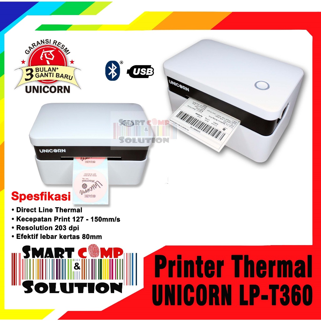 Printer Label Thermal Unicorn LP-T360 / LPT360BT USB Bluetooth 80mm - Setara LPT368BT