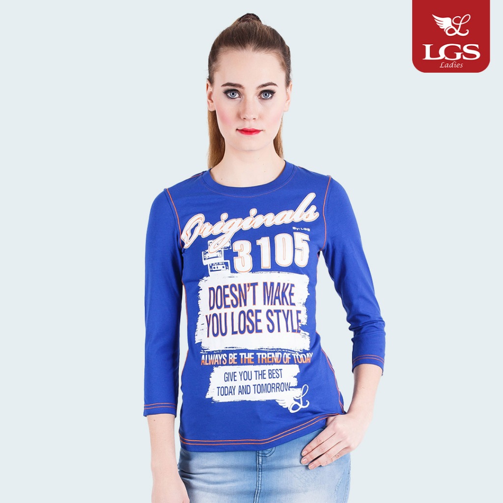 LGS Ladies - Kaos Wanita - Slim Fit - Biru -  Kaos - Lengan Panjang - Atasan Wanita - LTS.555.K953.0