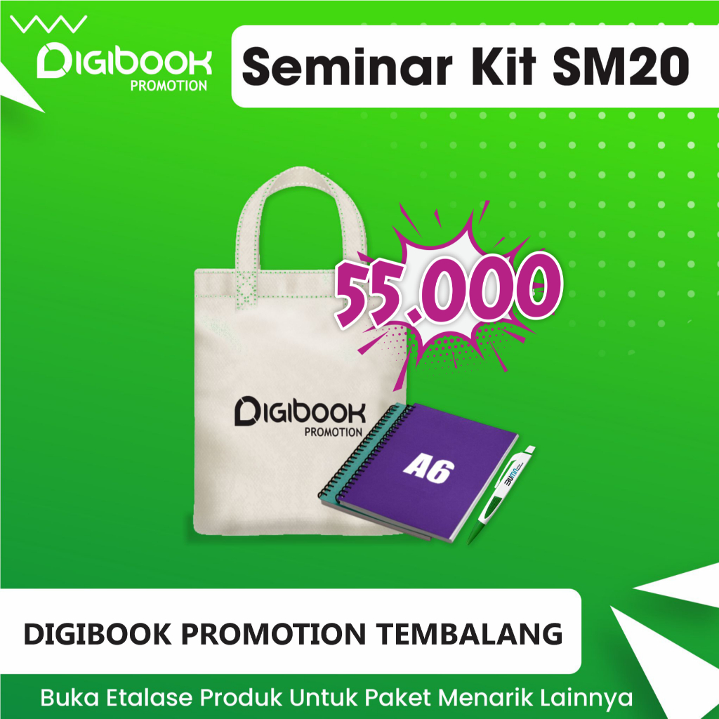 

Tas Canvas, Notebook A6, Pulpen Sablon | Custom Paket Seminar Kit isi 3