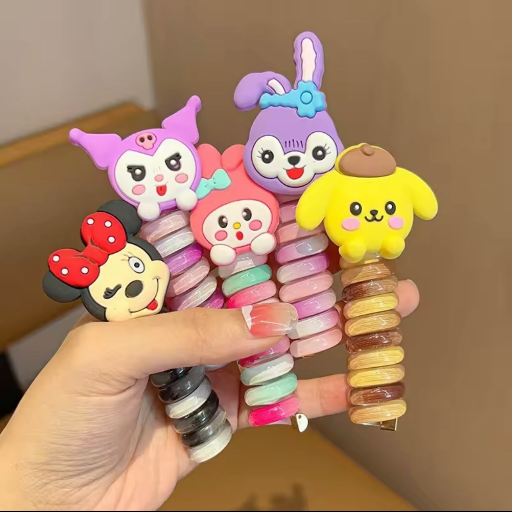 Ikat Rambut Kabel ulir Anak Spiral Bulu Karakter Kartun Lucu Karet Kuncir Rambut Tali Rambut anak