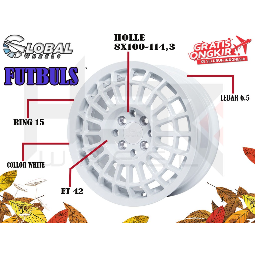 Velg Mobil HSR Futbuls Ring 15 Buat Mobil Avanza Kijang Livina Vios Mobilio Calya Brio