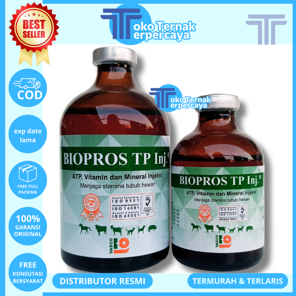 BIOPROS TP INJ 100ML BIOPROS TP INJ 50ML VADCO - Obat Penguat Otot & Menjaga Stamina Tubuh Hewan