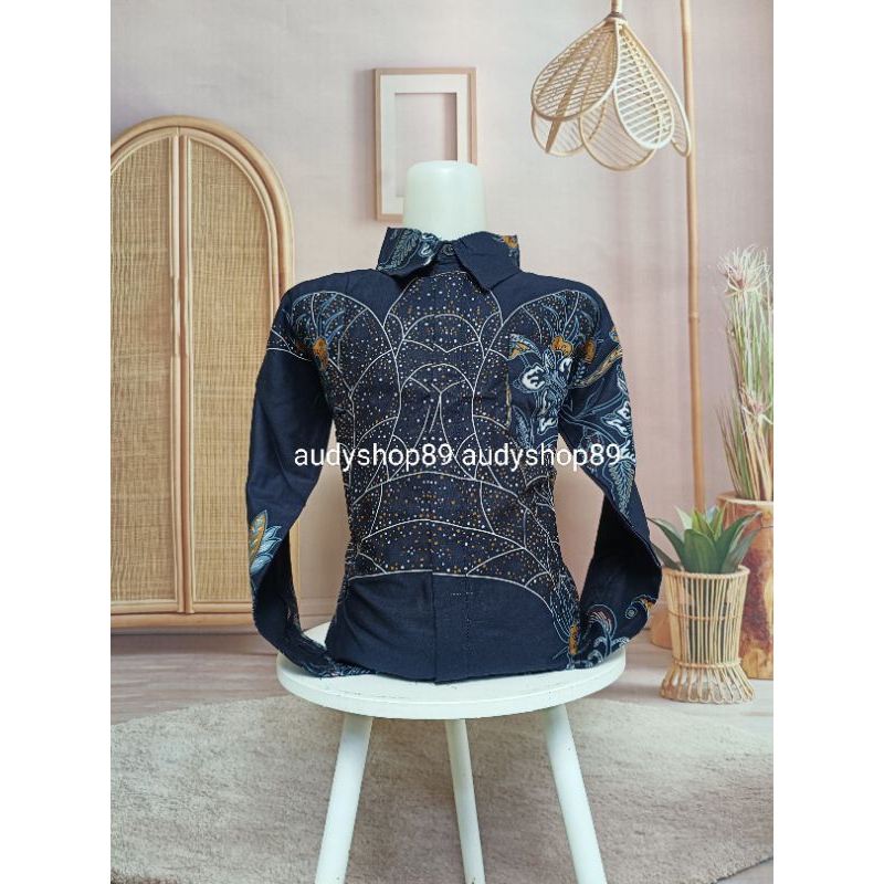 TAN Couple kemeja batik ayah dan anak bahan katun Solo premium warna biru navy