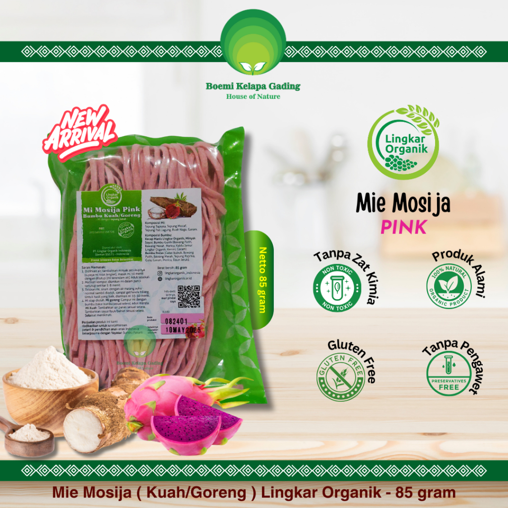 

Lingkar Organik Mie Gluten Free Mosija Pink Variasi Bumbu Kuah Atau Goreng 85 gram Mie Halal