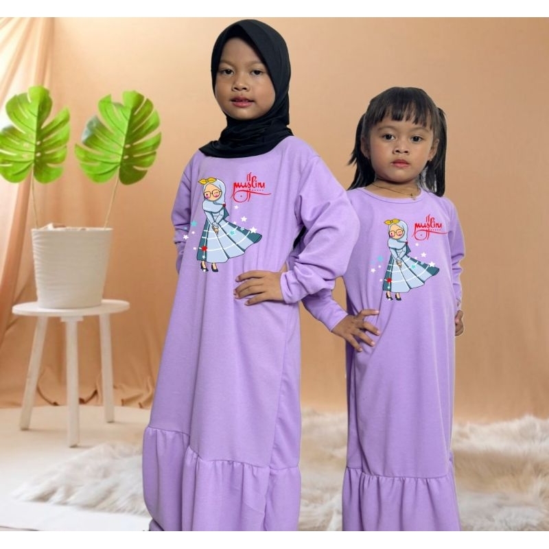 BM-01 Baju Gamis Muslim Anak perempuan kekinian usia 1-12Tahun motif HIJAB MUSLIM/Dres Gamis Muslim 