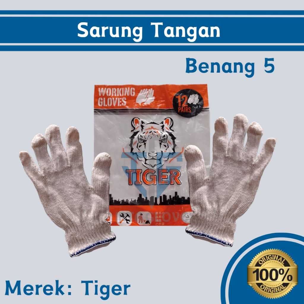 Sarung Tangan Benang 5 Putih TIGER - Sarung Tangan Cotton List Navy