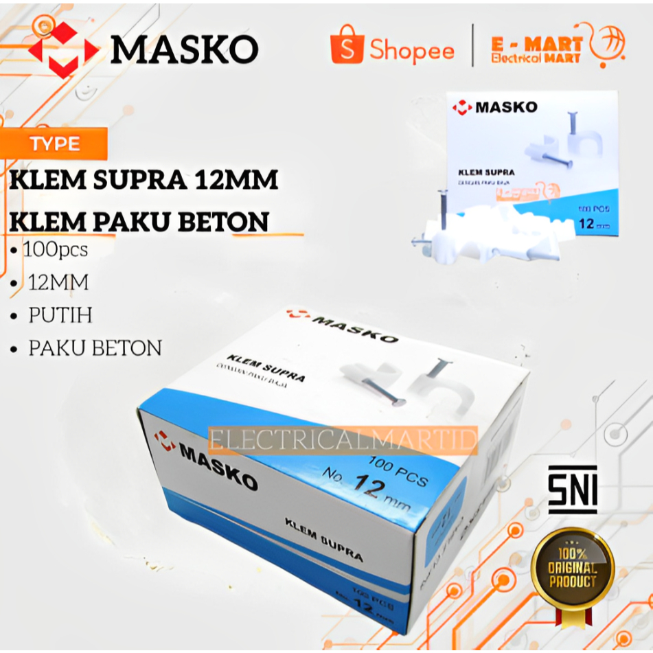 MASKO Klem Supra 12mm Klem Kabel 12 mm paku Beton KOTAK isi 100
