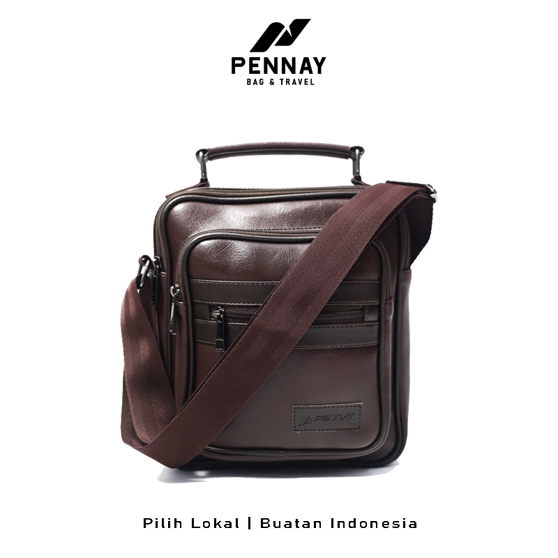 Pennay Man Velcro - Tas Selempang Pria Kulit Premium, Slingbag Crossbody Stylish & Casual Cokelat