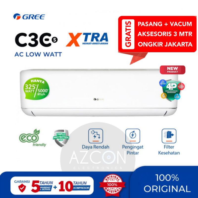 Plus Pasang Promo AC Gree 3/4 PK LowWatt 510 Watt GWC-07C3ES R32 Baru Best Seller