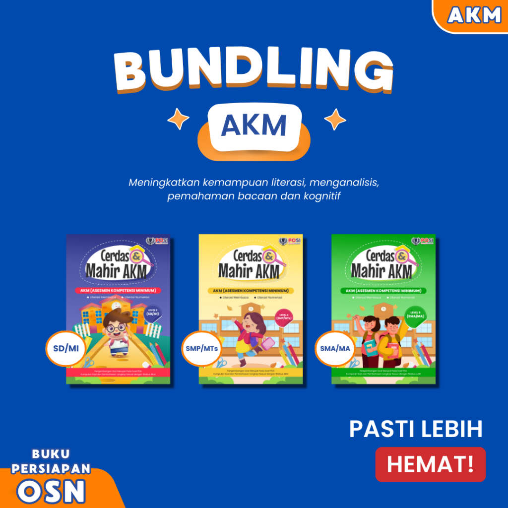 Promo Paket Buku AKM SD/SMP/SMA Persiapan AKM Spesial Bundling Dapat 3 Buku
