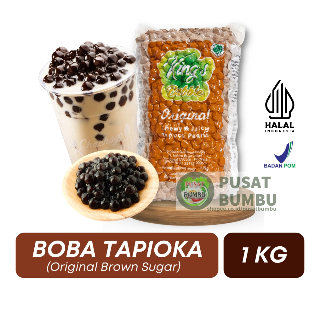 

Cahayadstore Kings Boba 1 Kg / Tapioka Pearl / Boba Brown Sugar Leci Strawberry Bubble Tea / Boba