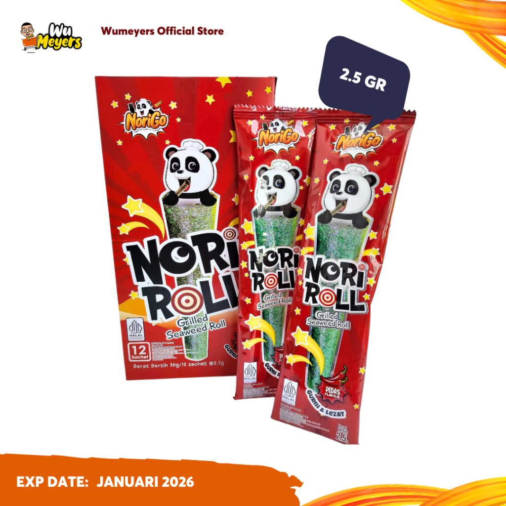 

Norigo Snack Nori Roll Grilled Seaweed Roll / Snack Rumput Laut Norigo Pedas