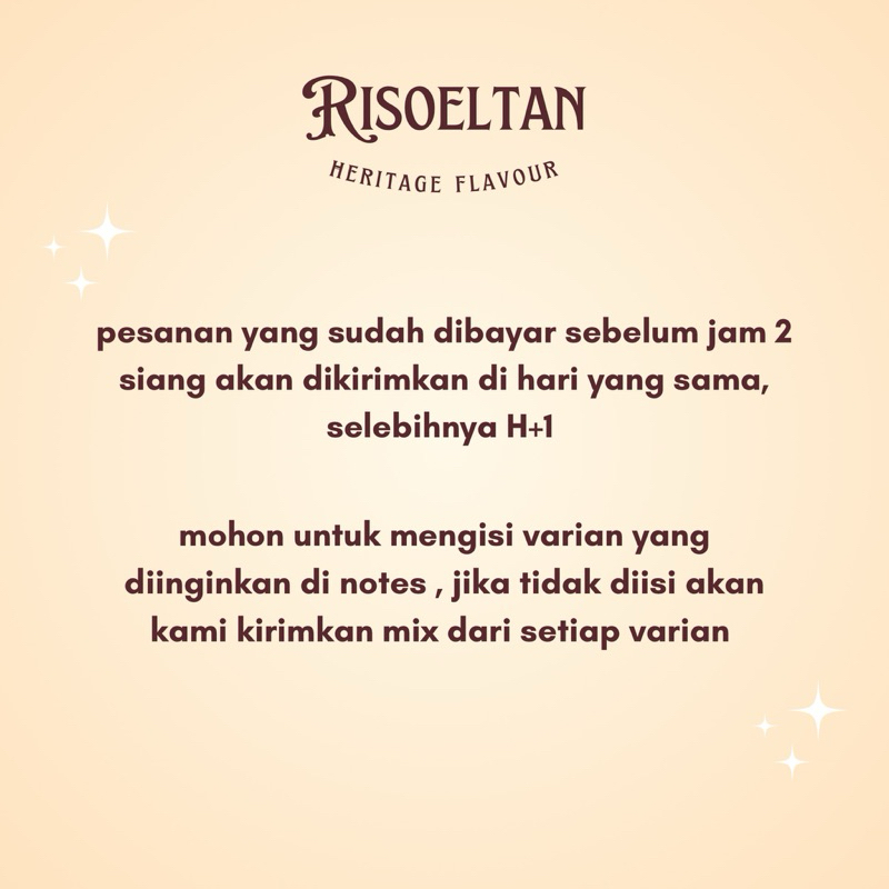 

RB Risoeltan Preorder Fried Risol Mayo Smoked Beef Ayam Suwir Makanan Risoles Isi 10 Pcs