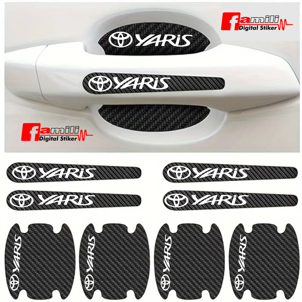8 PCS Sticker Carbon 3D Pelindung Gagang Pintu Mobil yaris Sticker Carbon Pengaman Handle Pintu Mobi