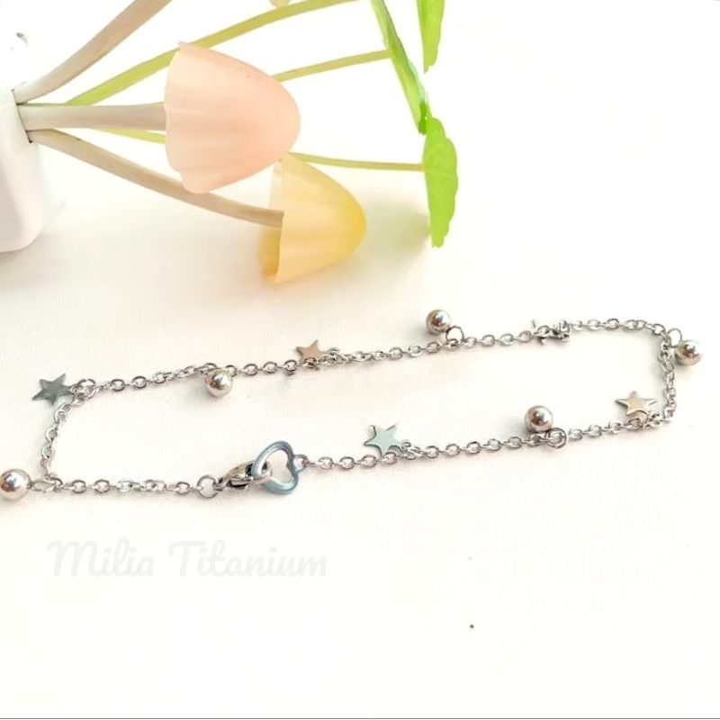 Gelang kaki Titanium bintang star emas gold wanita cewek cewe perempuan asli original anti karat ori