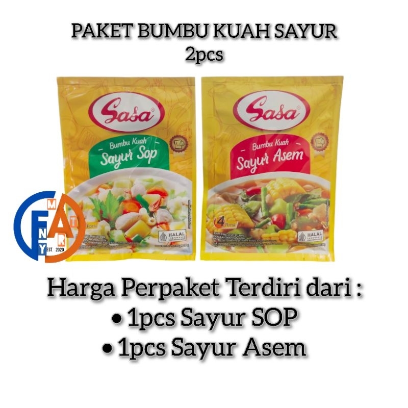 

( Isi 2 Sachet) Sasa Bumbu Masak Kuah Instan Sayur SOP & Sayur Asem ( Paket Mix 1pcs Sayur SOP + 1pcs Sayur Asem)