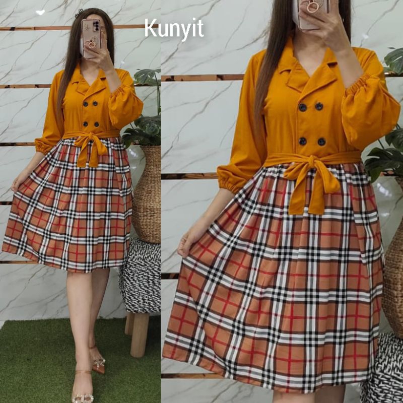 DRESS TUNIK VOXY KOTAK 4 KANCING AKTIF ADA TALI KANAN KIRI TANGAN KERUT