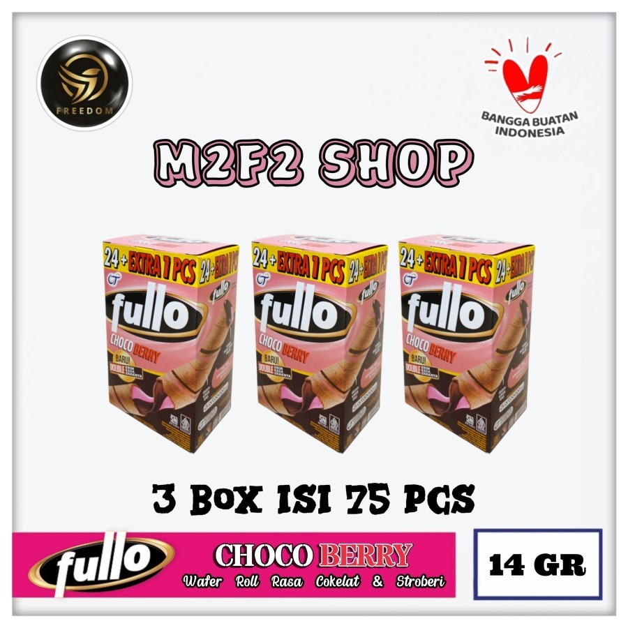 

Fullo Stick Roll Choco Berry | Wafer Stik Krim Rasa Cokelat & Stroberi - 14 gr (Kemasan 3 Box)