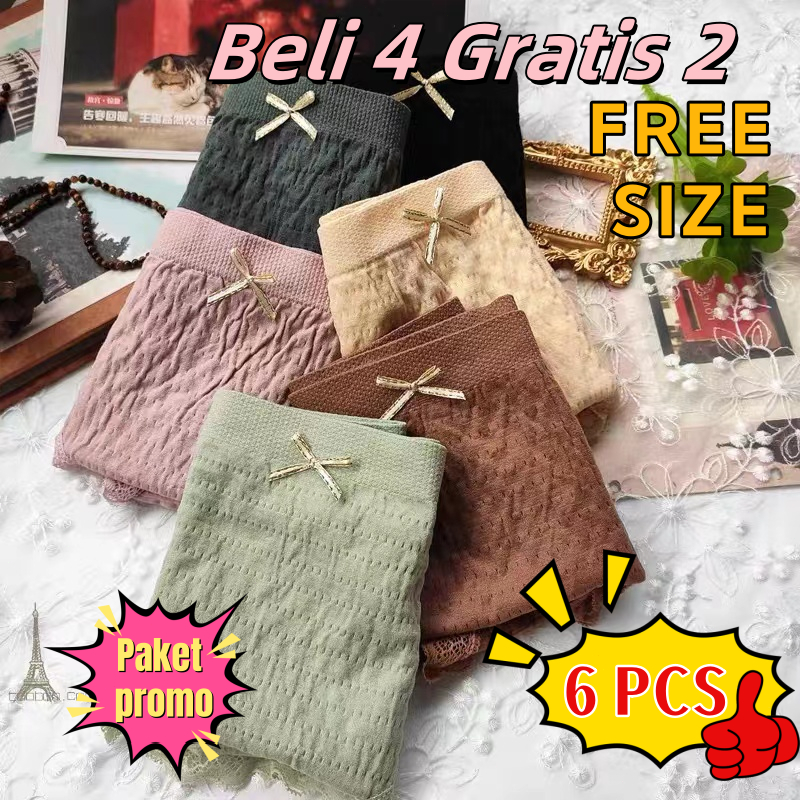 [✅COD] Isi 6pcs Celana Dalam Wanita Mid Waist Super Lembut Kolor Cantik Seksi CD Wanita