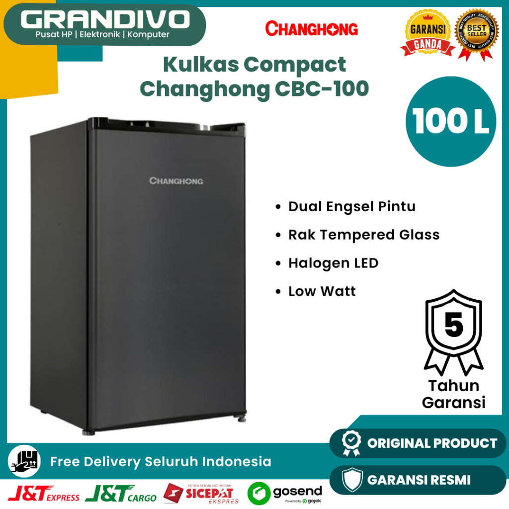 Kulkas Changhong 100 Liter CBC 100 Kulkas Mini Compact Low Watt Fast Freezing Rak Kaca - Grandivo