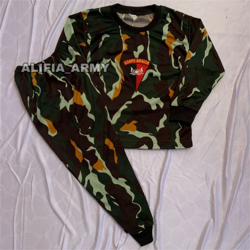 Setelan kaos anak loreng brimob lengan panjang - Baju setelan anak loreng army kids unisex bordir