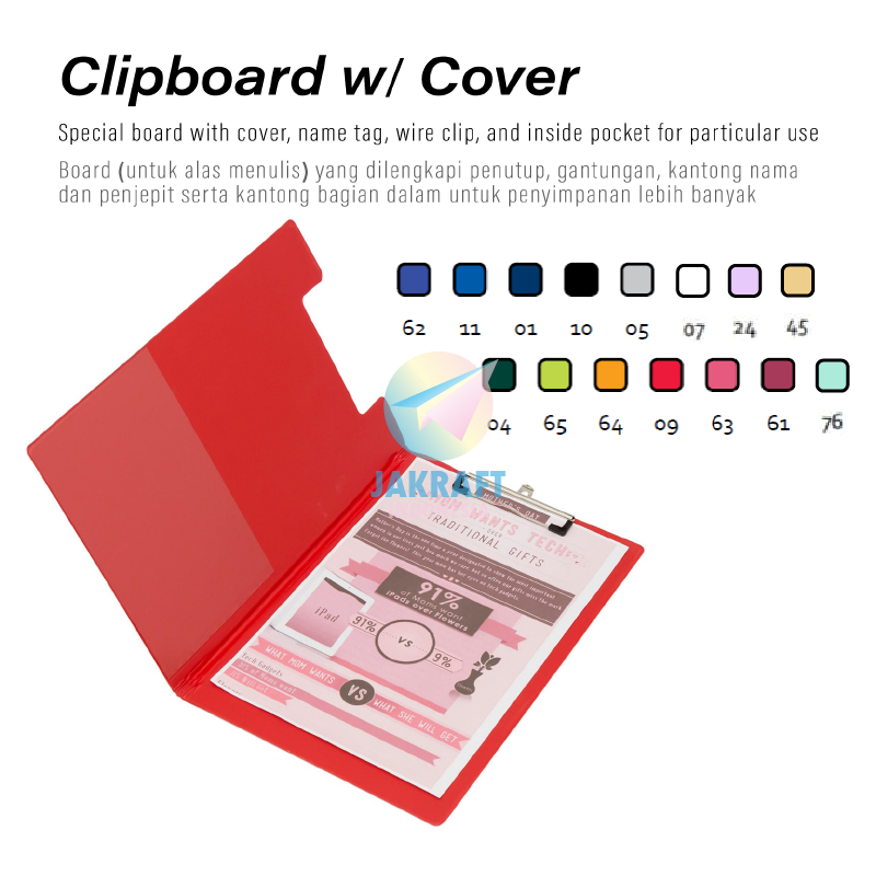 

(1 Pcs) Clipboard + Cover BANTEX 4211 Papan Jalan Folio F4 FC Clip Board Alas Menulis