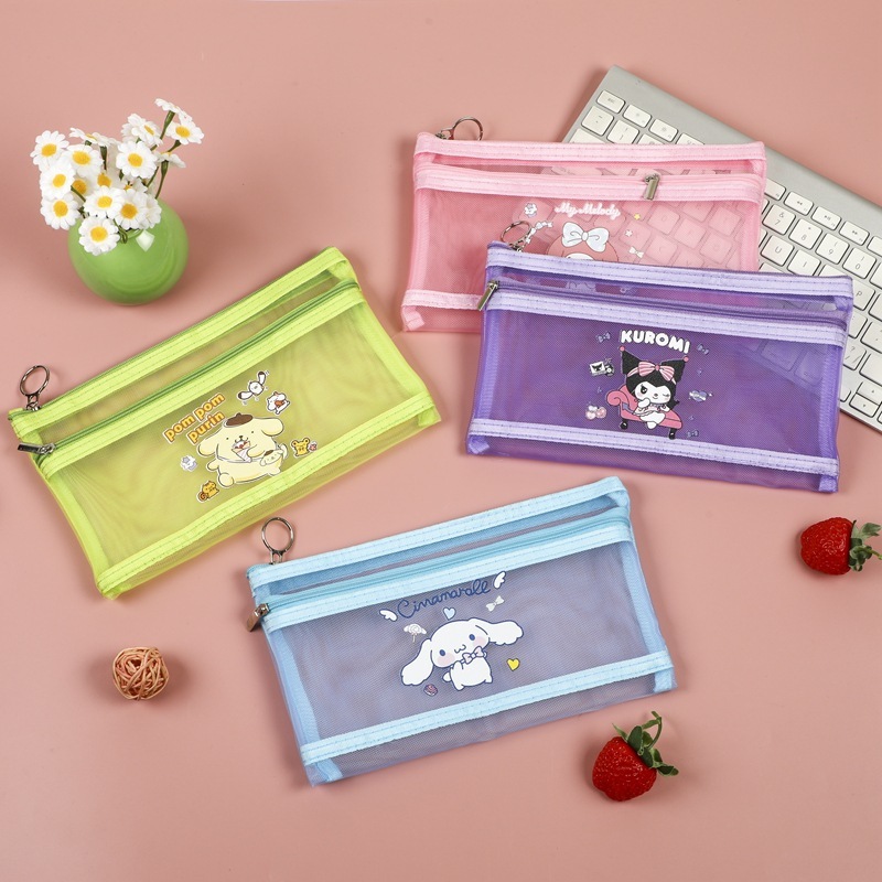 

{Sanrio} Kotak Pensil Pouch Jaring 2 Resleting Lucu dan Unik Karakter Sanrio