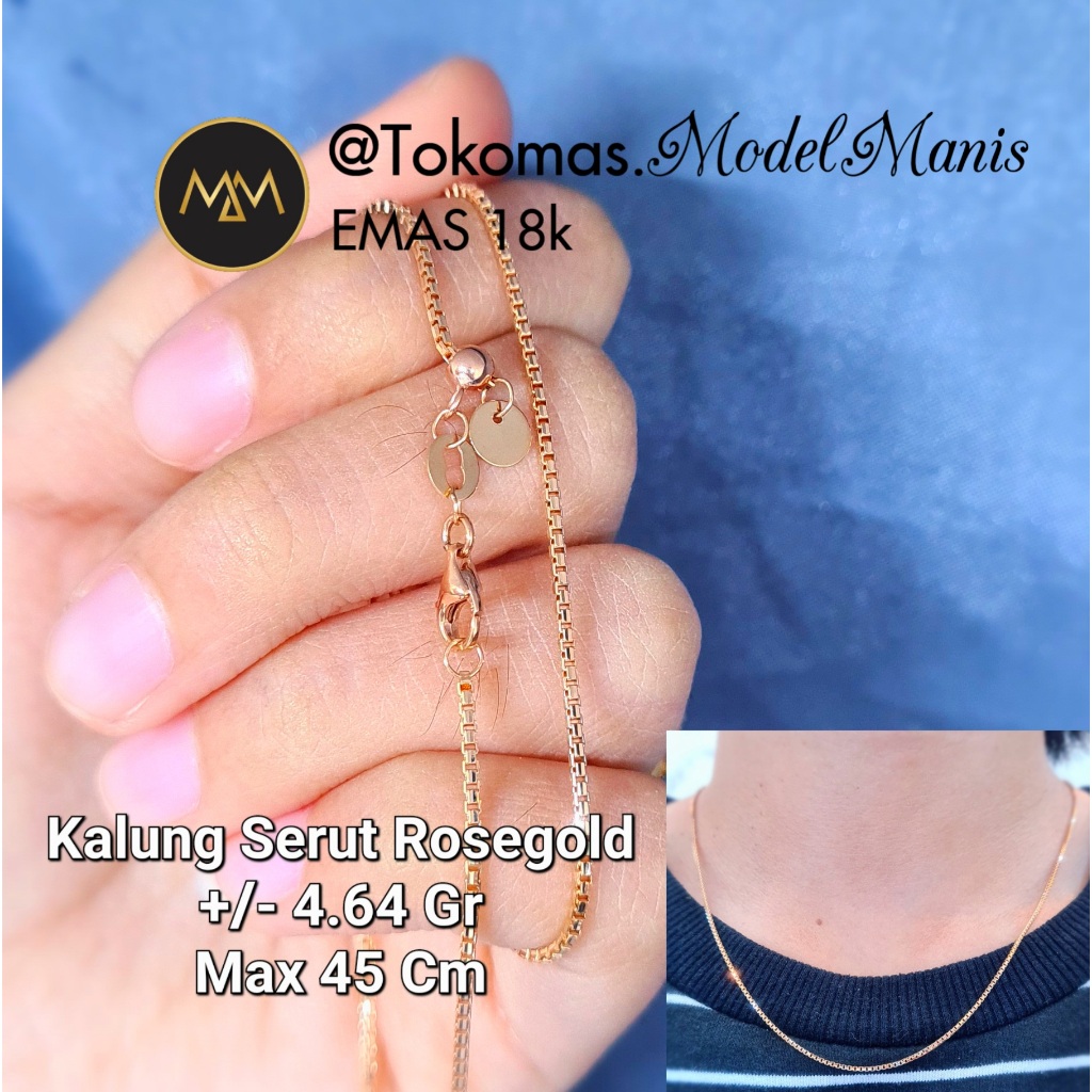 Kalung serut santa italy kilap emas putih 750 kadar 18k
