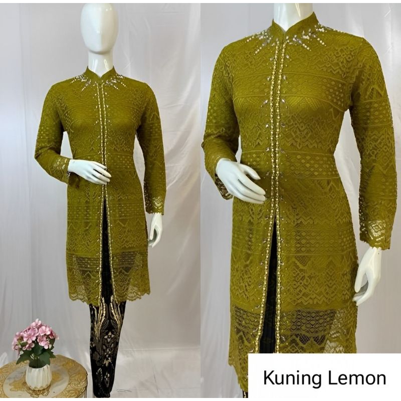 Kebaya tunik brokat payet modern set kebaya tunik kerah sanghai atasan baju kebaya wanita kondangan 