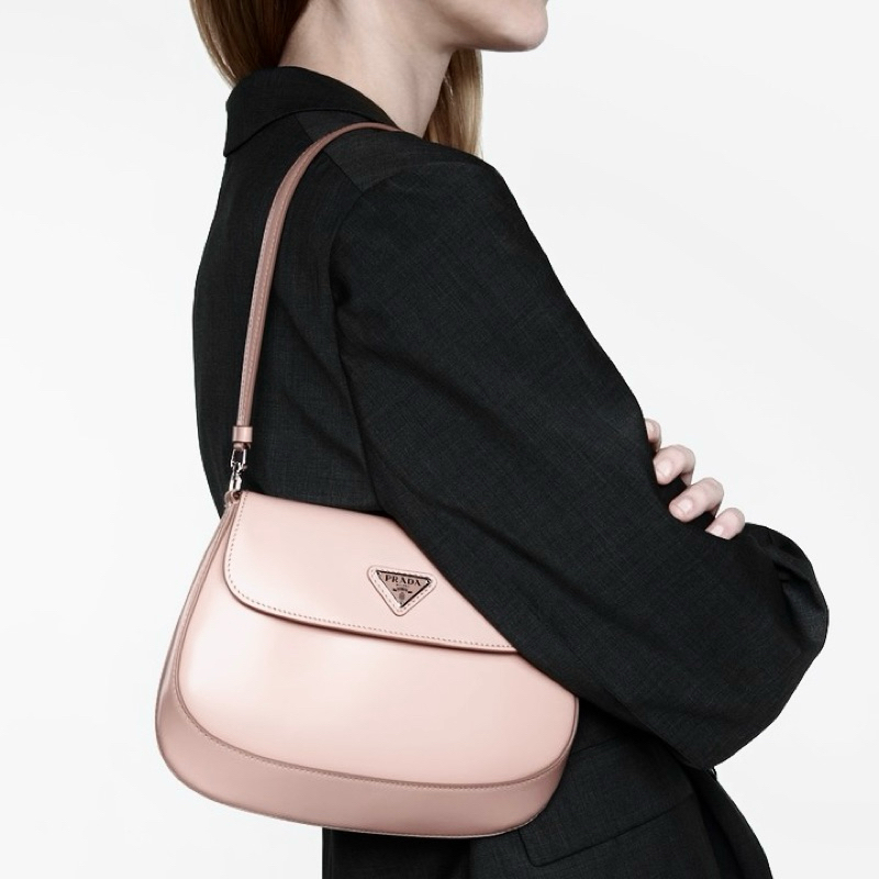 Original Prada Cleo Brushed Leather Shoulder Bag with Flap