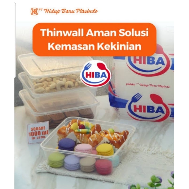 Thinwall BUJUR SANGKAR HIBA 1000ml & 1500ml +Tutup (Isi 25 Pcs)