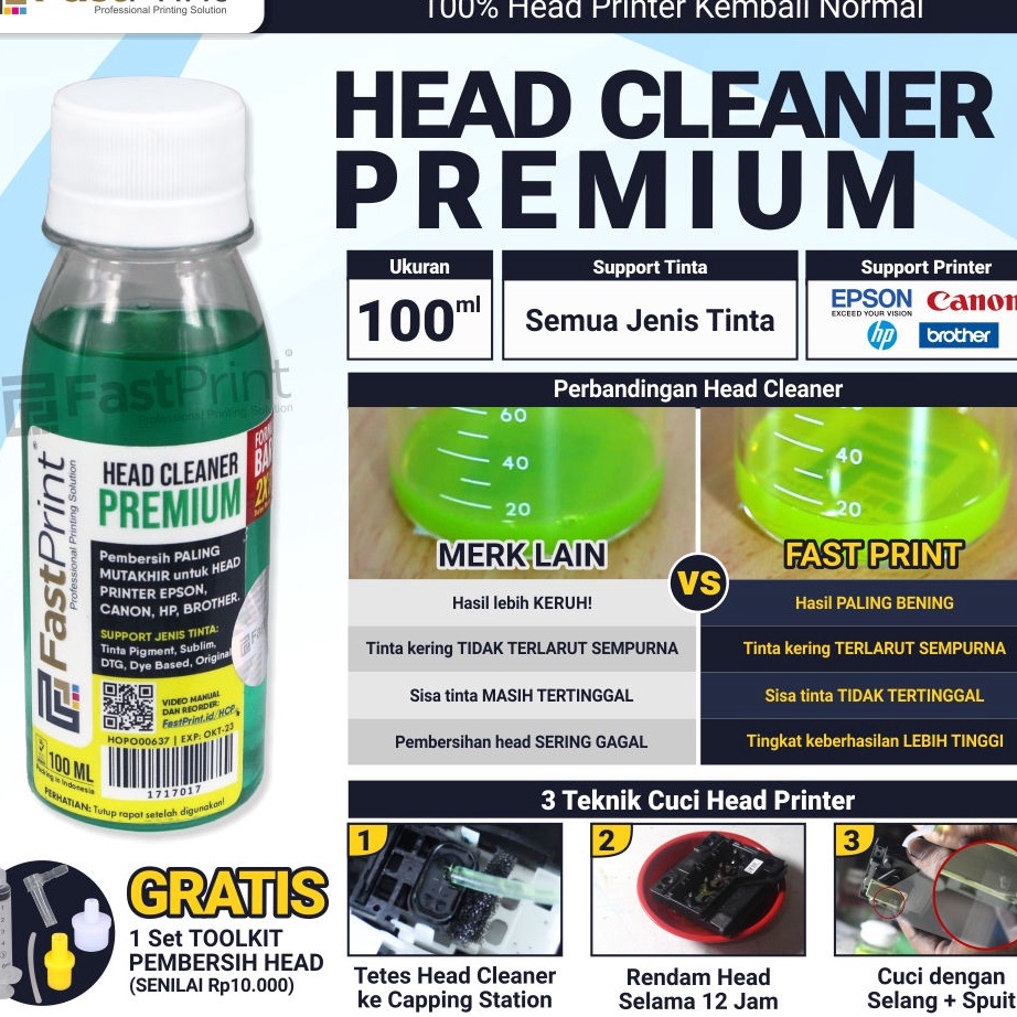 SUPER BIG SALE Head Cleaner Premium 1ML Pembersih Head Printer Epson HP
