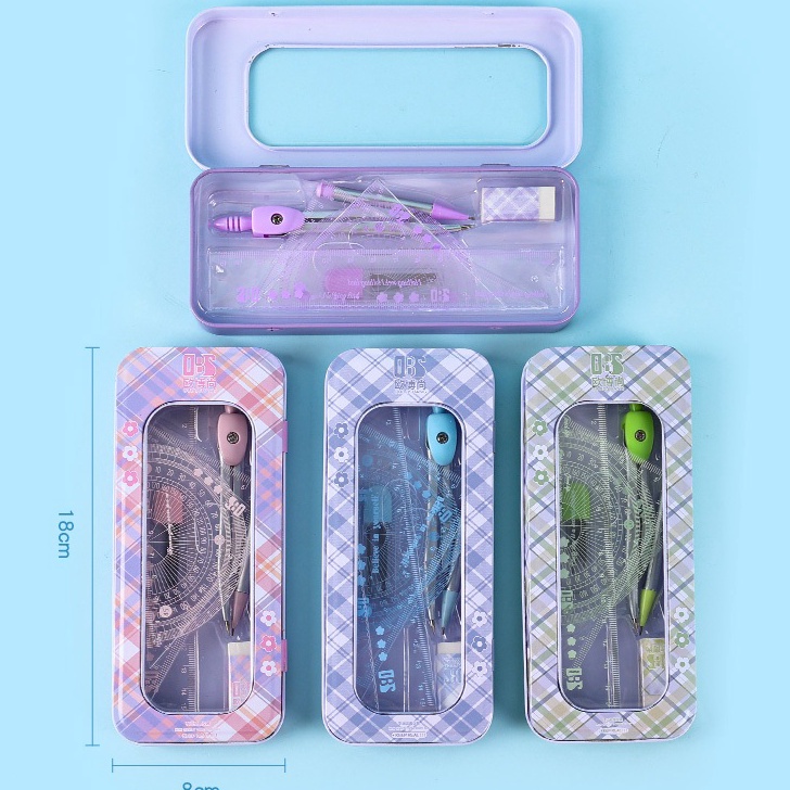 

COBAIN YUK Jangka anak set Kompas set 8in1 Matematika set Penggaris set Compass set Math set pensil murah bonus penggaris dan penghapus Alat Tulis kotak pensil logam sekolah kantor pelajar
