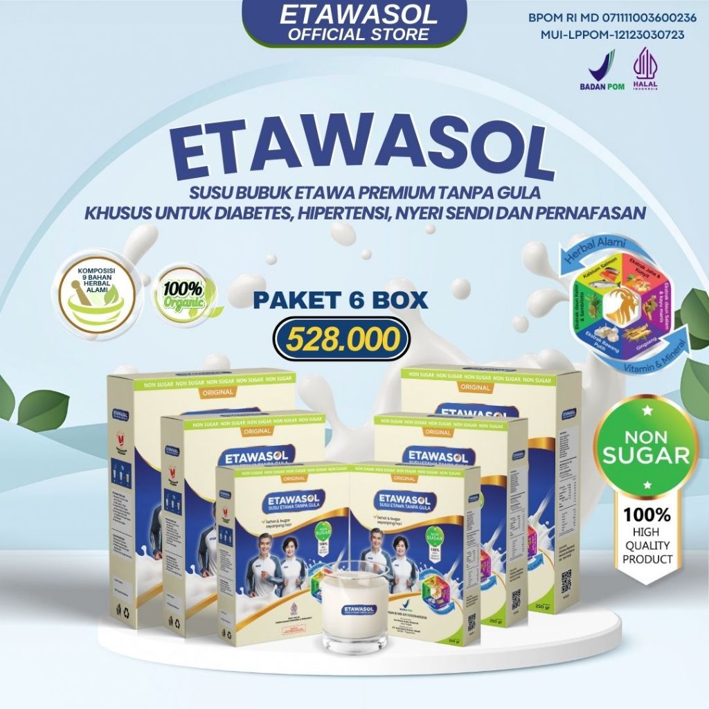 

Etawasol Susu Kambing Etawa Tanpa Gula Untuk Diabetes Darah Tinggi Kemasan 250gr Paket 6 Box