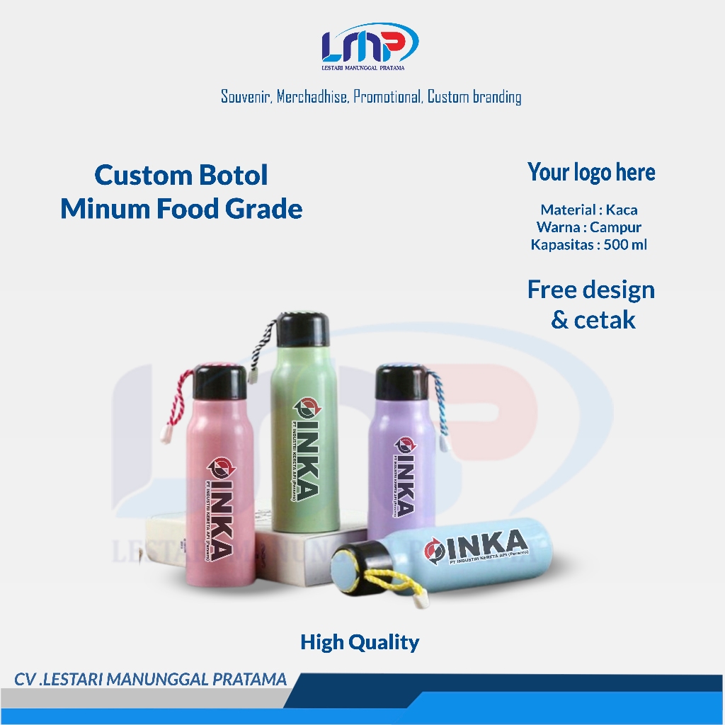 LMP LESTARI SOUVENIR - Merchandise Souvenir Botol Minum Kaca Food Grade Code#1017 | Souvenir Botol M