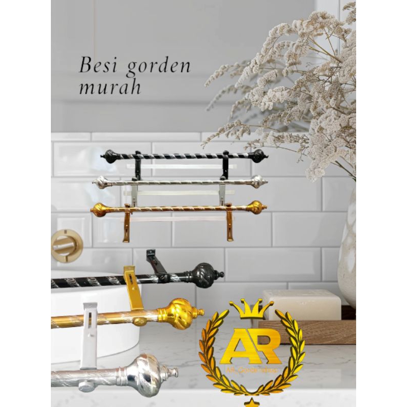 TIANG BESI GORDEN / BATANG GORDEN FULL SET TINGGAL PASANG UKURAN 50,100,150,175,200CMgorden jendela 