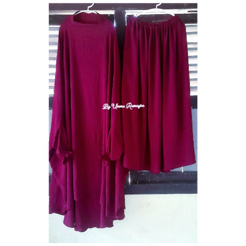 set khimar lengan smoke pendek/ crinkle