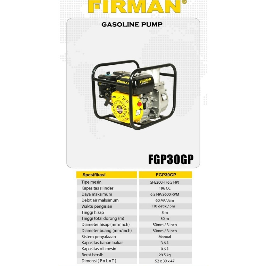 Pompa Air Sawah 3inch Firman FGP30GP - FGP 30 GP Pompa Alkon Bensin