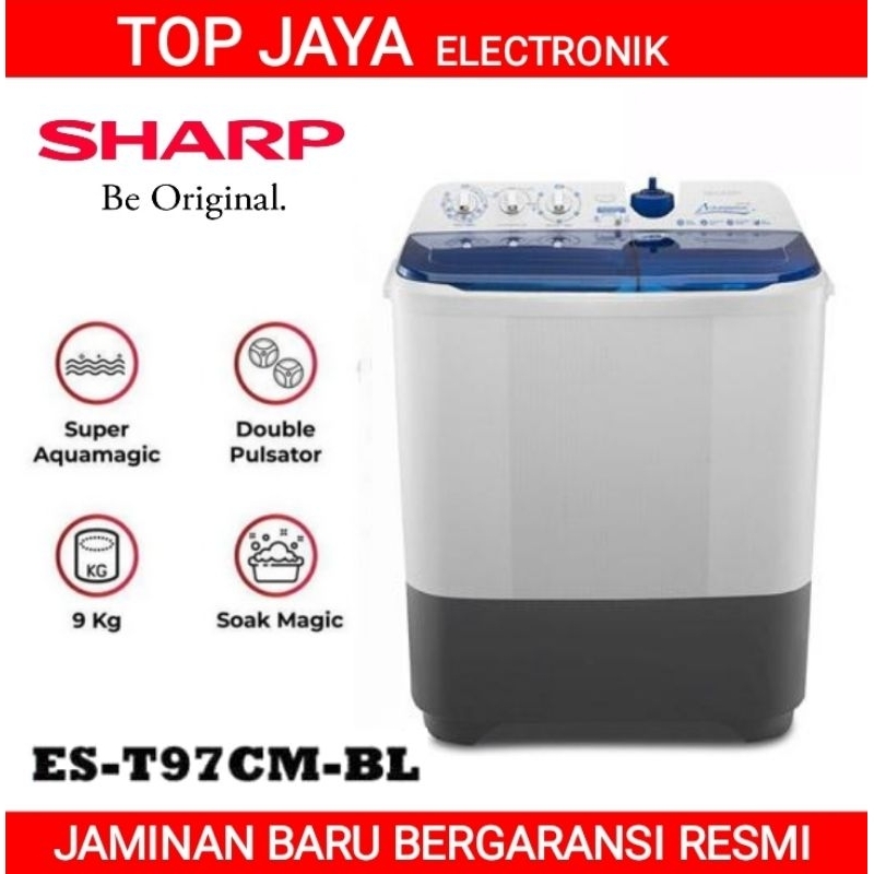 MESIN CUCI SHARP 9KG 2 TABUNG EST-97CM/SHARP MESIN CUCI 9 KG 2 TABUNG NEW SERIES