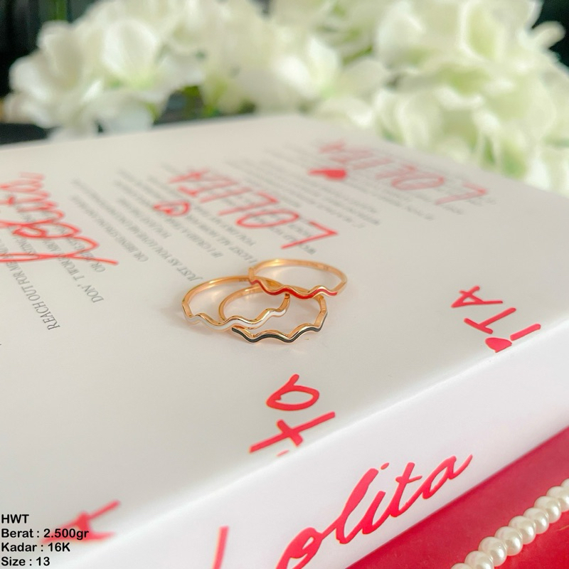Perhiasan Cincin Emas Stacking Triple Wave Red White Black HWT 16k/700
