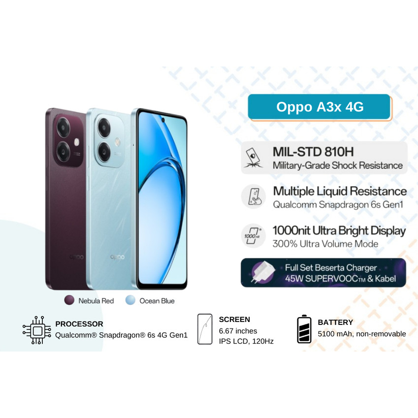 OPPO A3x RAM 8/128 GB GARANSI RESMI ORIGINAL 1 TAHUN