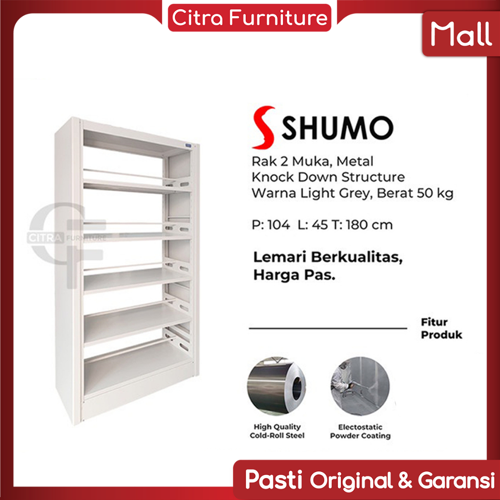 Citra Furniture SHUMO ® Lemari Besi Rak Buku Perpustakaan Sekolah 2 Muka