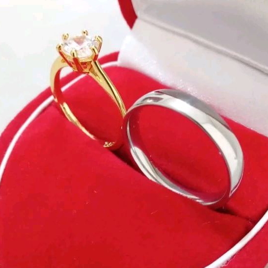 Cincin Couple Kawin Gold Silver Cincin Titanium Asli Perhiasan Anti Pudar & Karat