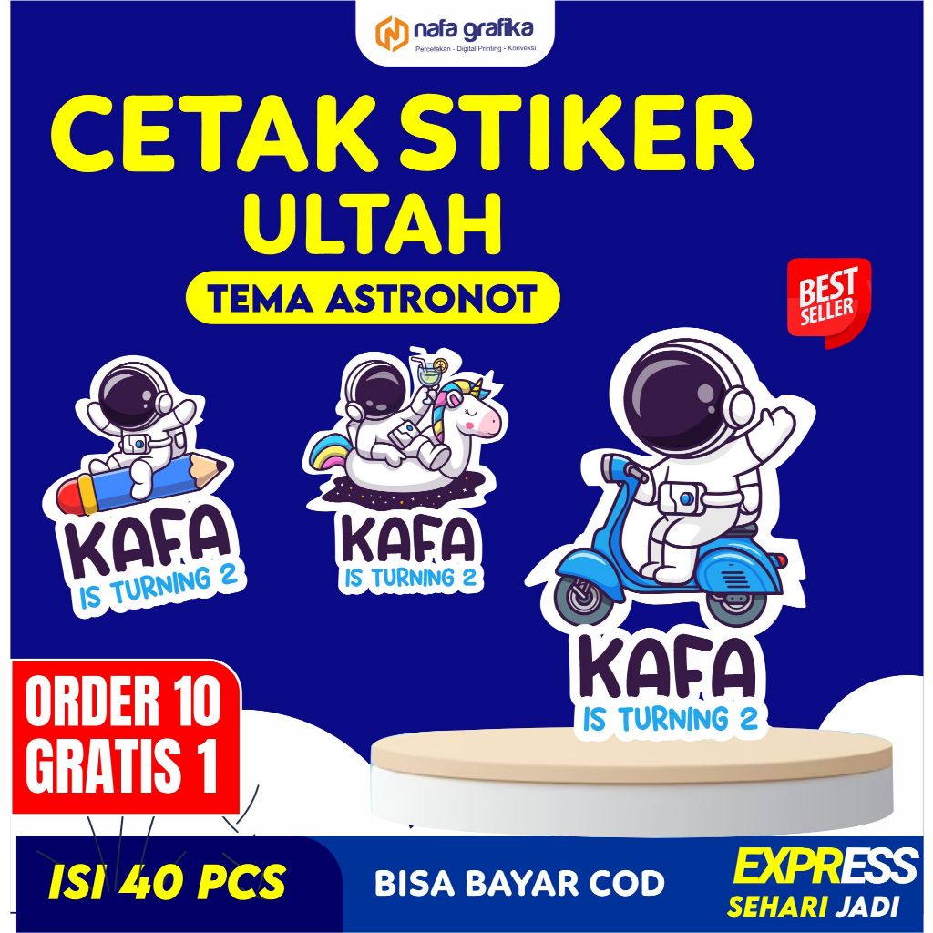 

(isi 40pcs) Stiker Ulang Tahun Anak Sticker Bento Birthday Pesta Ultah Astronot Gratis Desain