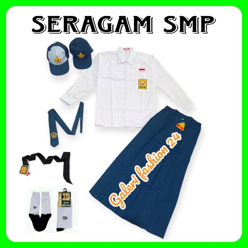 Setelan Seragam Smp Biru Putih Perempuan Baju Panjang