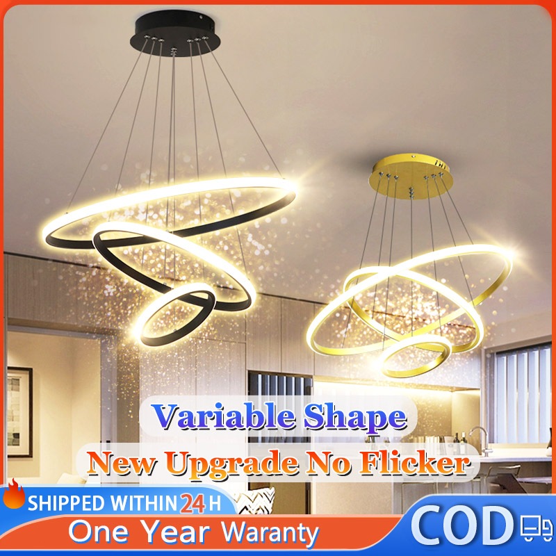 Garansi satu tahunLampu Gantung LED Edisi Rumah Modern Mewah 3-Cincin Lampu Gantung Elegan Bulat