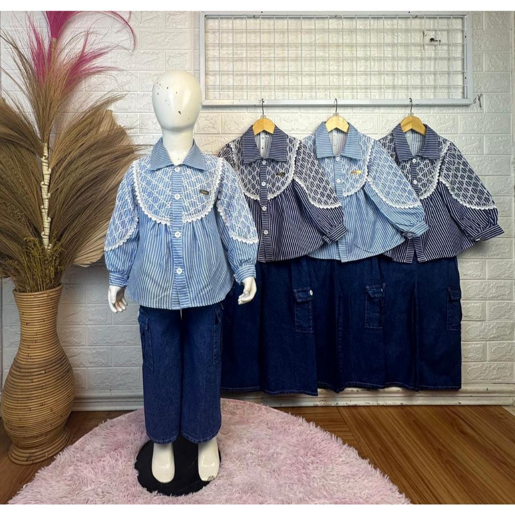 CintaFashionKids Setelan Celana Anak Perempuan Arsyla Jeans Cargo Bahan Katun Mix Renda Usia 4 - 10 