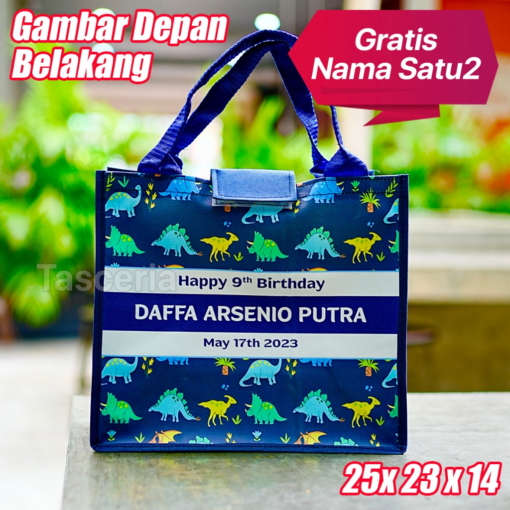 Tote Bag Ulang Tahun Anak Custom Nama Dino